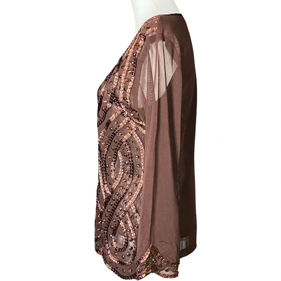 Y2K Vintage Fairycore Boho Sheer Beaded Embellished Long Sleeve Going Out Top - Picture 6 of 9